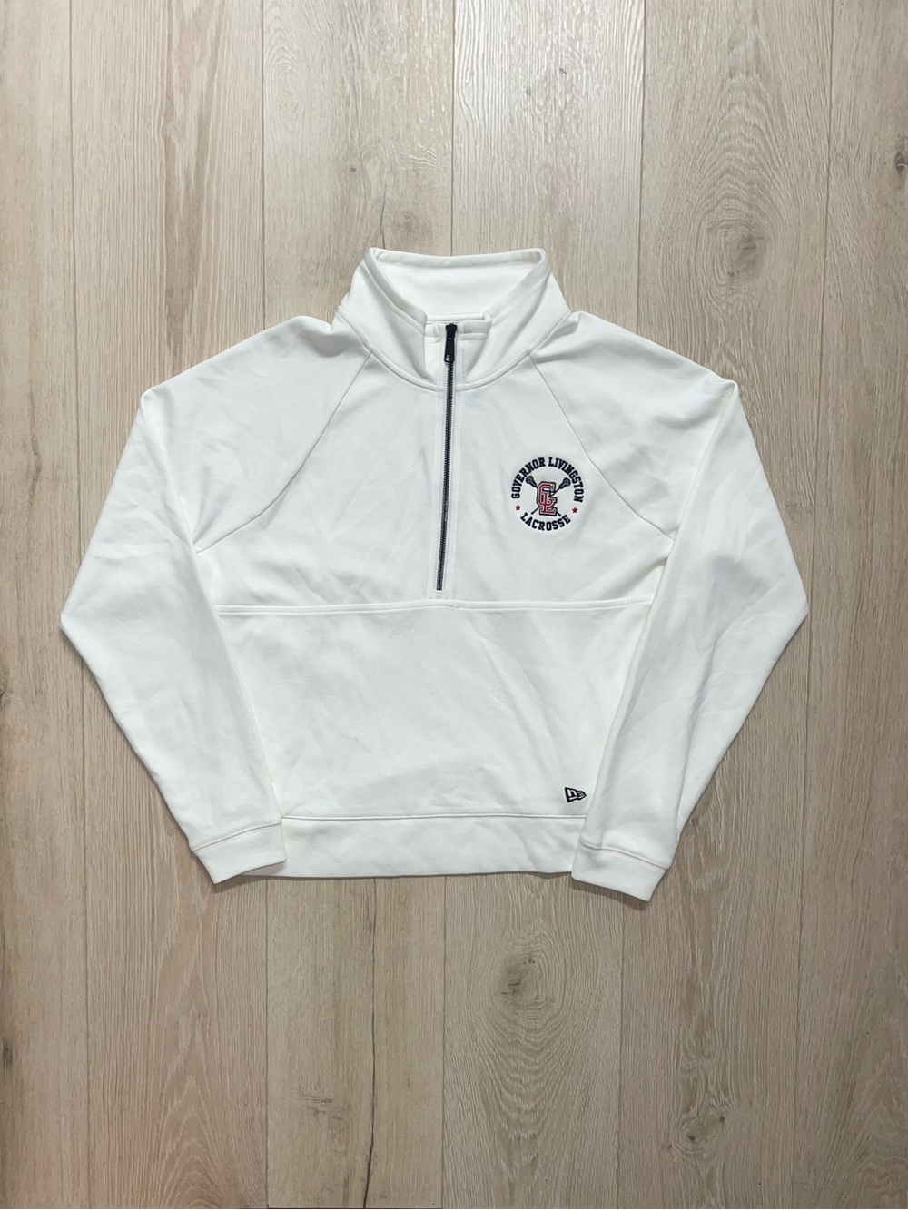 New Era White Quarter-Zip Pullover Sweater Governor Livingston Lacrosse Crest